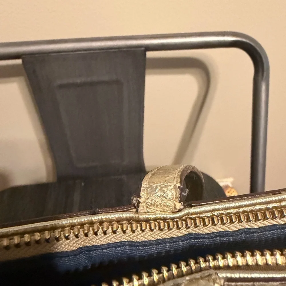 Coach Y2K Blue Gold Script Canvas Tote Shoulder Bag Hearts Charm Zip Top - Picture 14 of 16